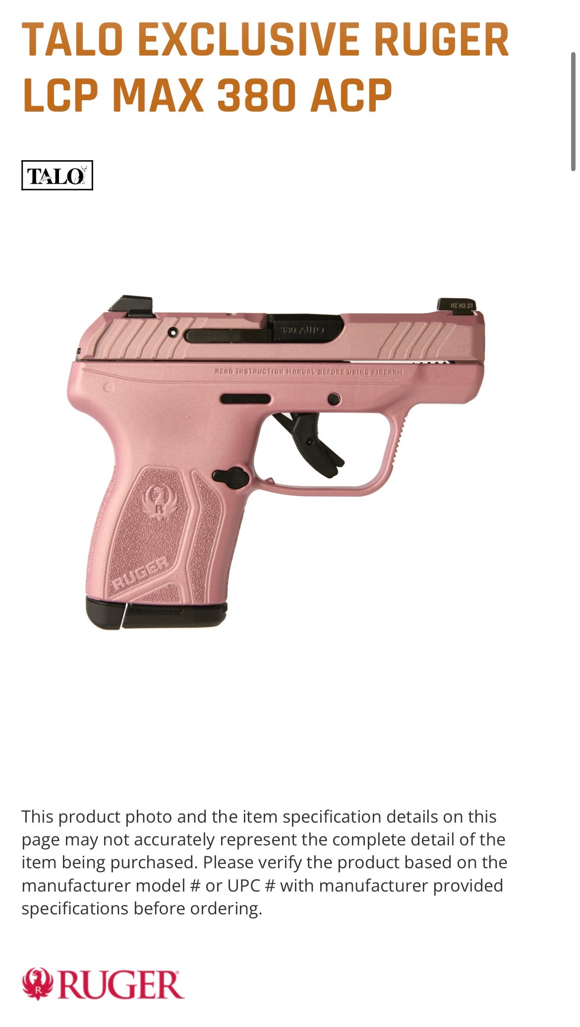 LCP MAX 380ACP ROSE GOLD 10+1
13719
380 ACP