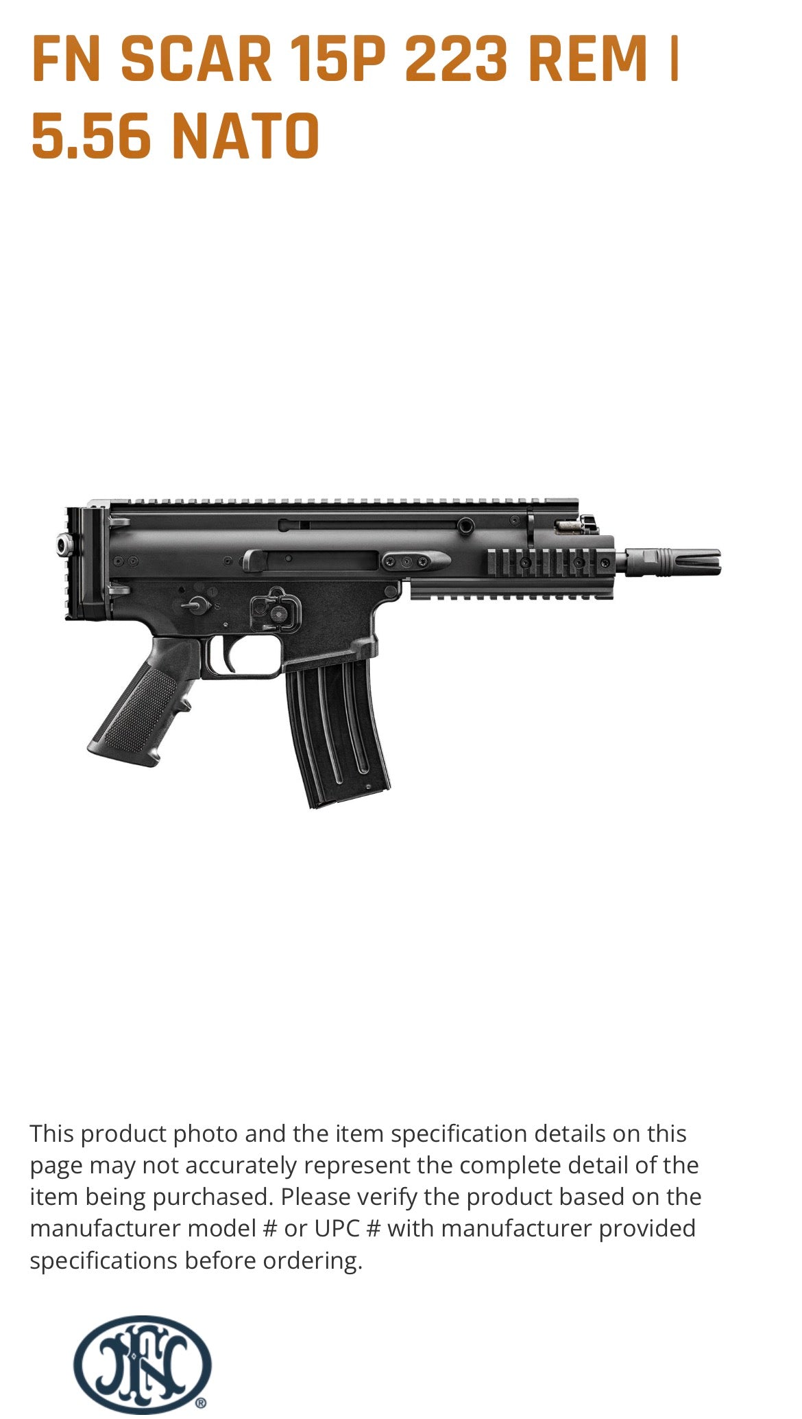 FN SCAR 15P 5.56MM BLK 7.5" 30+1
223 Rem | 5.56 NATO